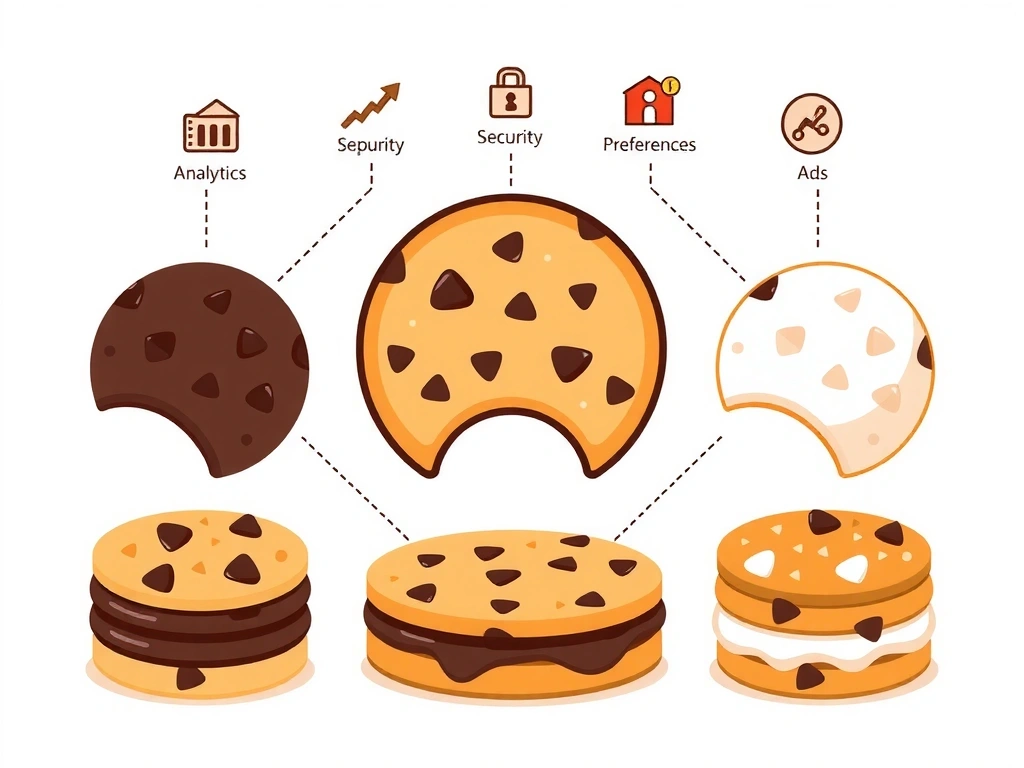 Ilustrace různých druhů souborů cookie a jejich funkcí