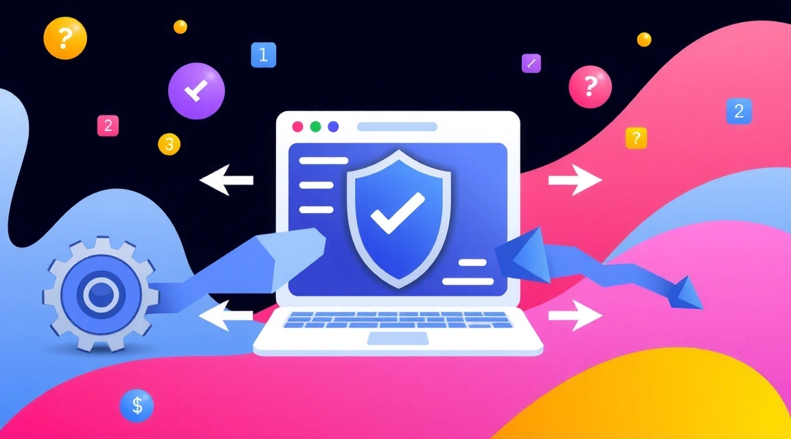 Ilustrace bezpečné a stabilní webové stránky s ochranou a neustálou podporou.