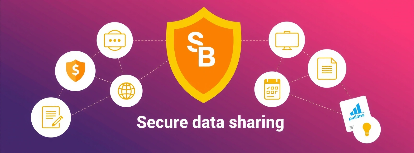 Ilustrace s ikonami pro sdílení dat a zabezpečení