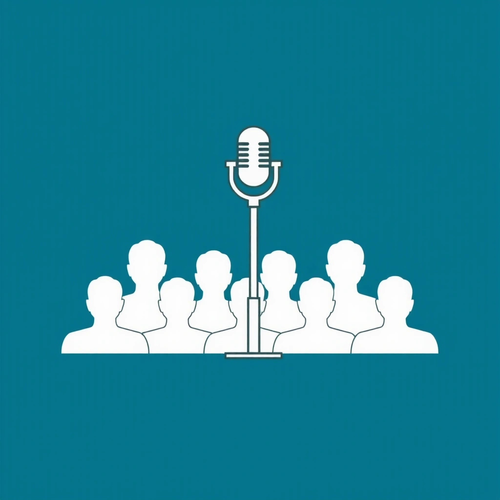 Ikona mikrofonu a publika symbolizující lepší uživatelskou zkušenost