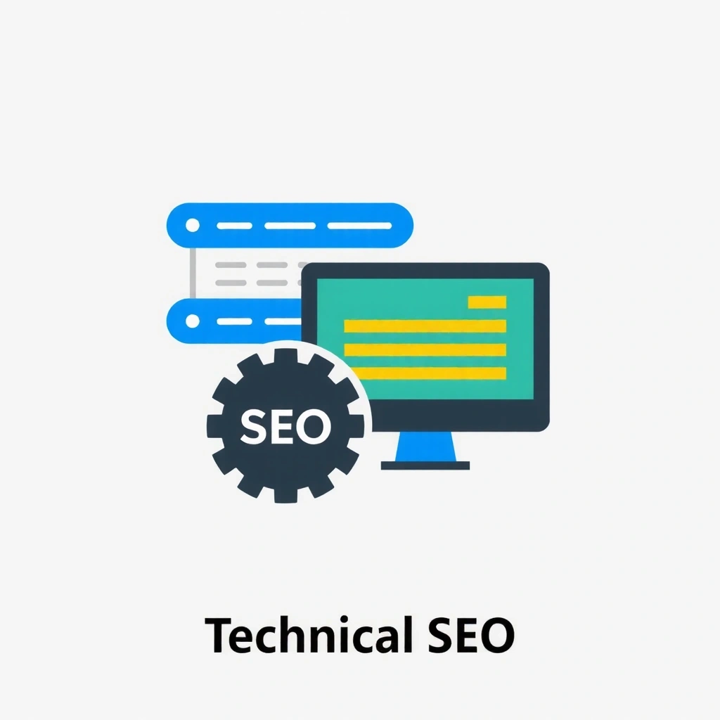 Ikona počítačového kódu a mikročipu symbolizující technické SEO