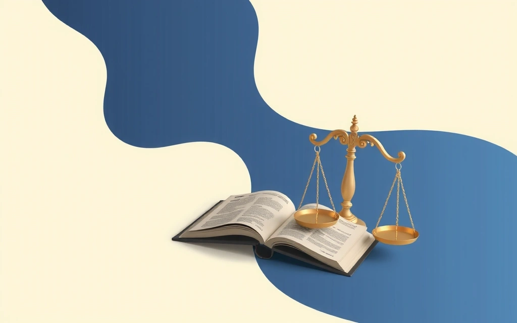 Ilustrace spravedlnosti a zákonů s váhami a knihami